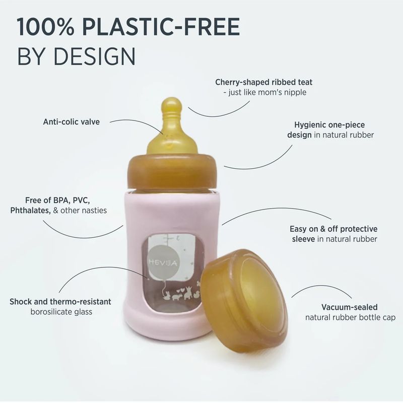 Tåteflaske 150 ml Hvit - Glass & Naturgummi | Hevea